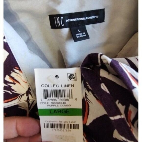 INC International Concepts Button Up Shirt Linen Cotton L Leaf Maroon Casual - Picture 7 of 8